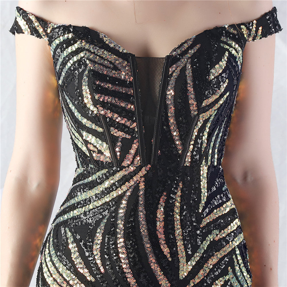 Women Off Shoulder Sequins Evening Dress 46
