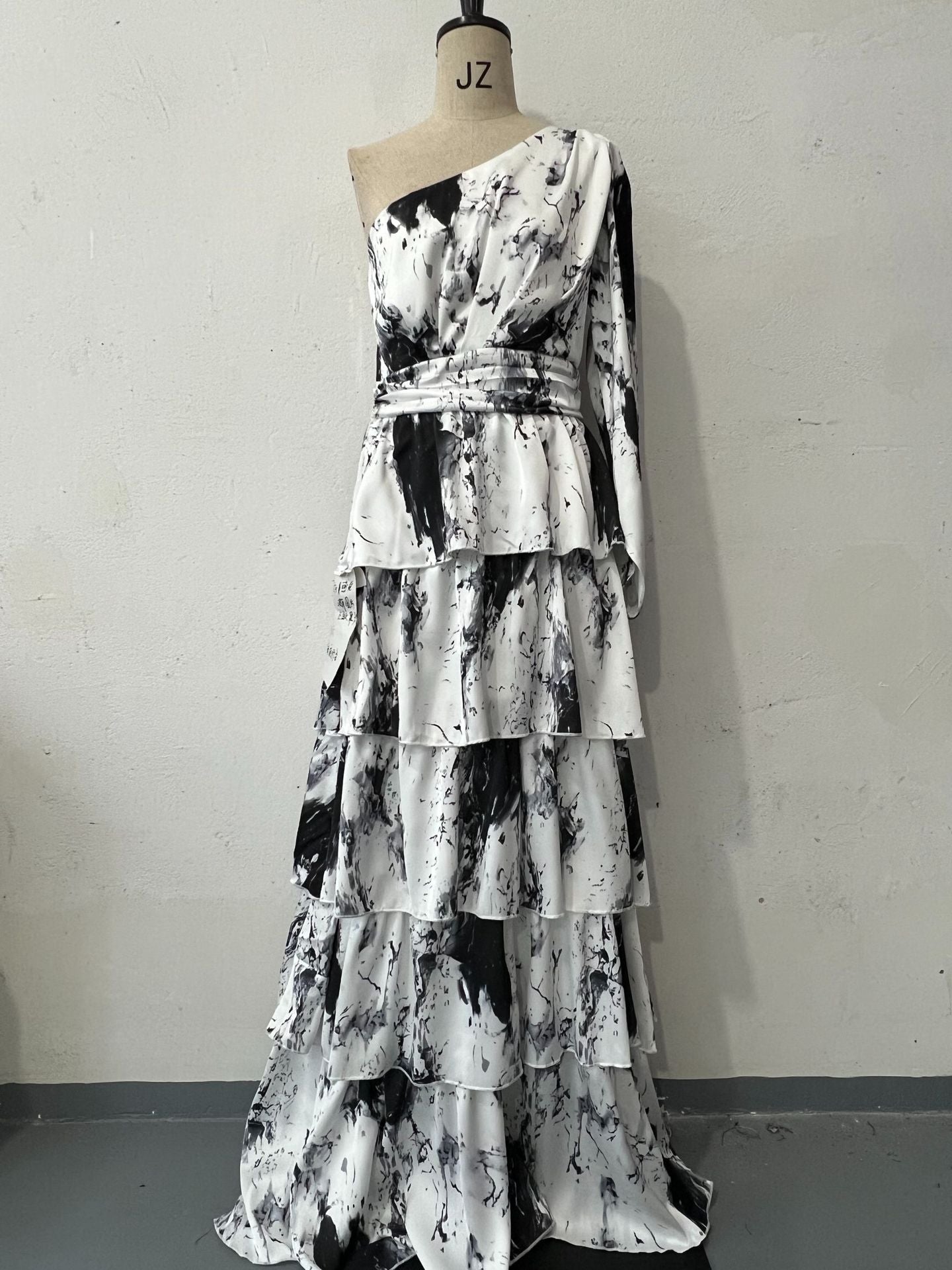 Summer U-Neck Printed Long-Sleeved Bell Bottom Sleeve Fashionable Slim Women's Dress 7