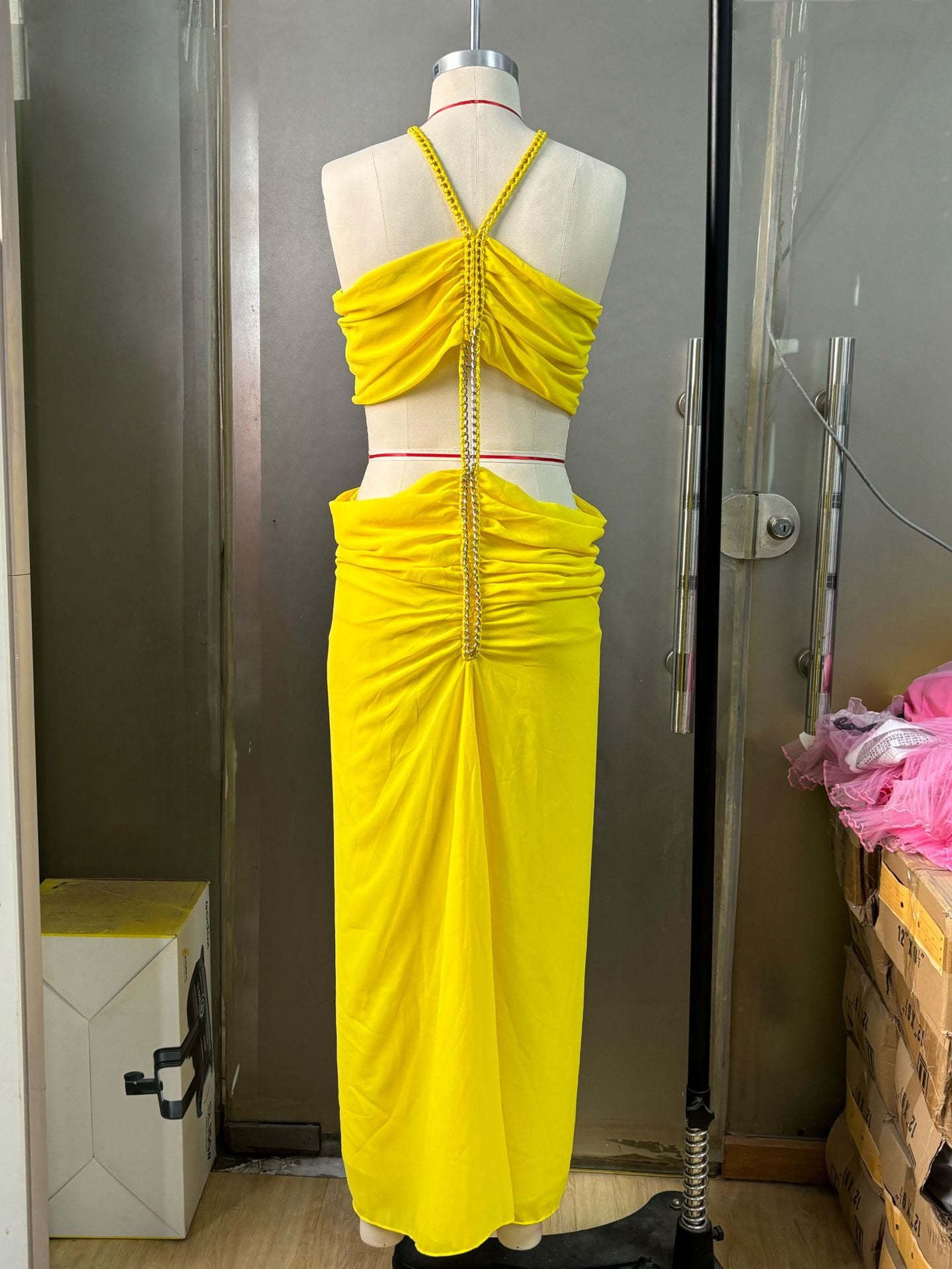 sexy low waist chain Halter Neck slit Chiffon long dress 6