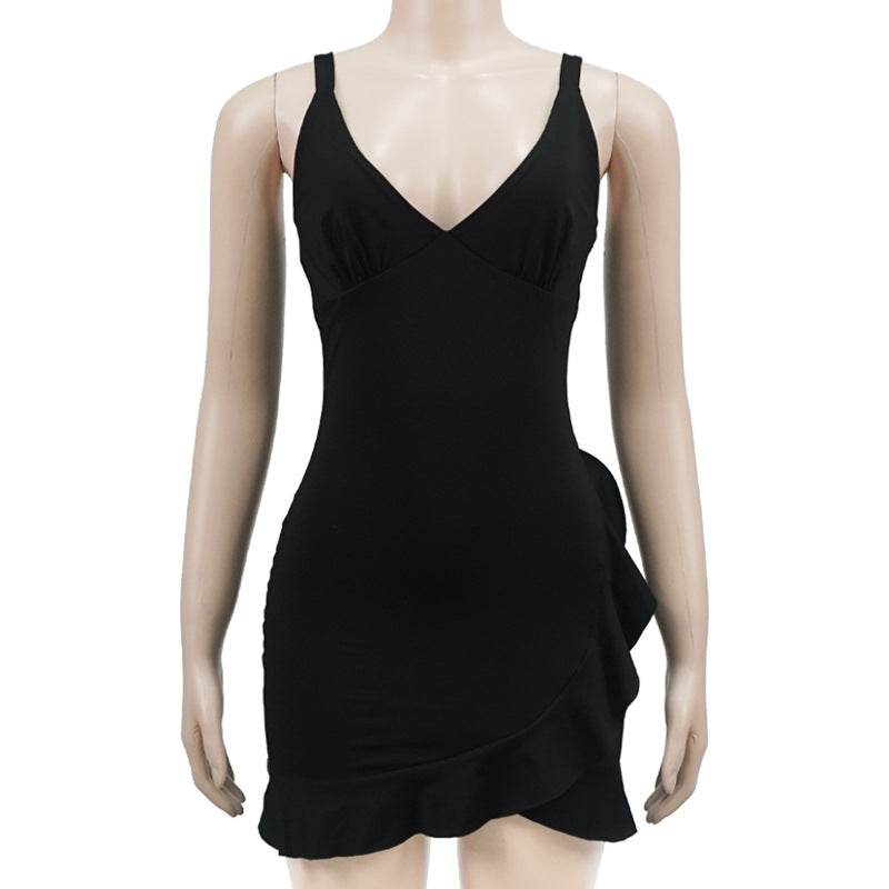 Women's Strappy V-Neck Sleeveless Low Back Ruffled Short Dress 9