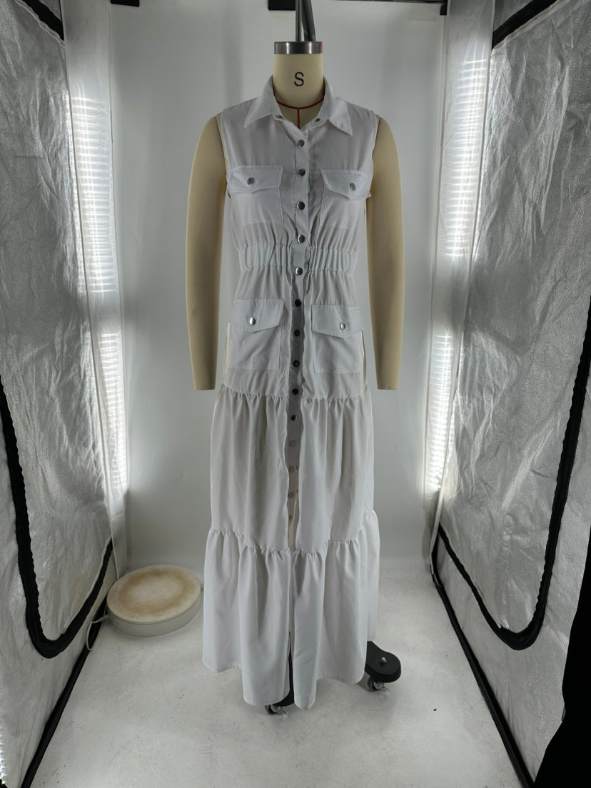 Women's Fashion Sexy Turndown Collar Single-Button Elastic Waist Flared Dress 12