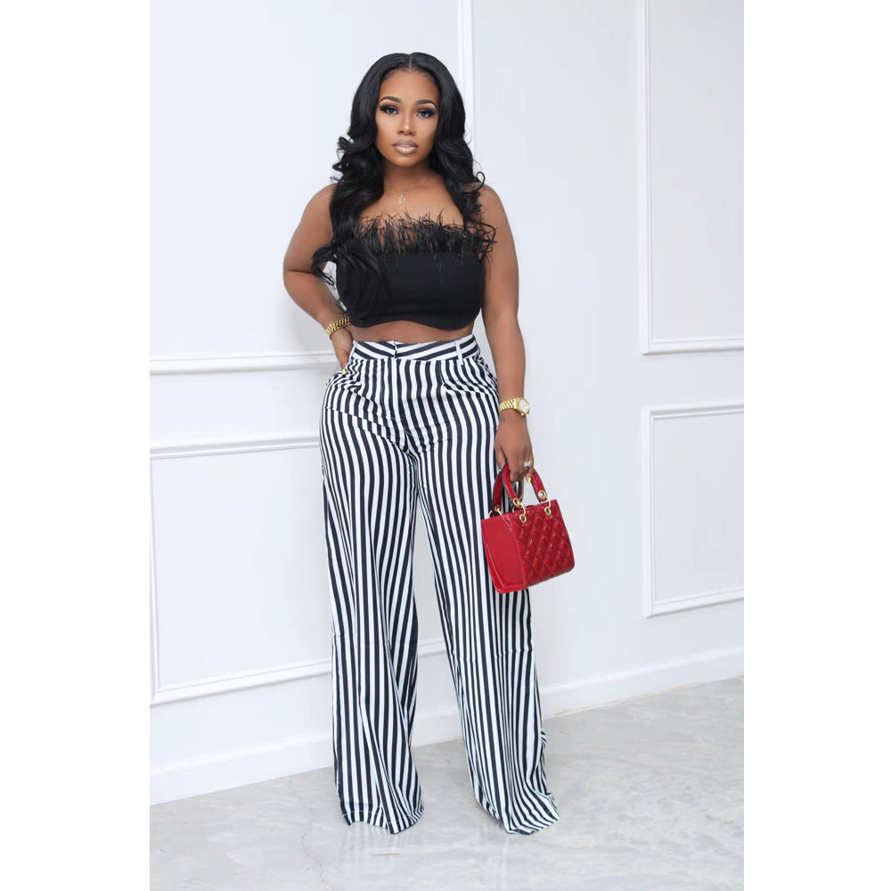 Sexy Ladies Striped Wide Leg Pants (No Stretch) 6