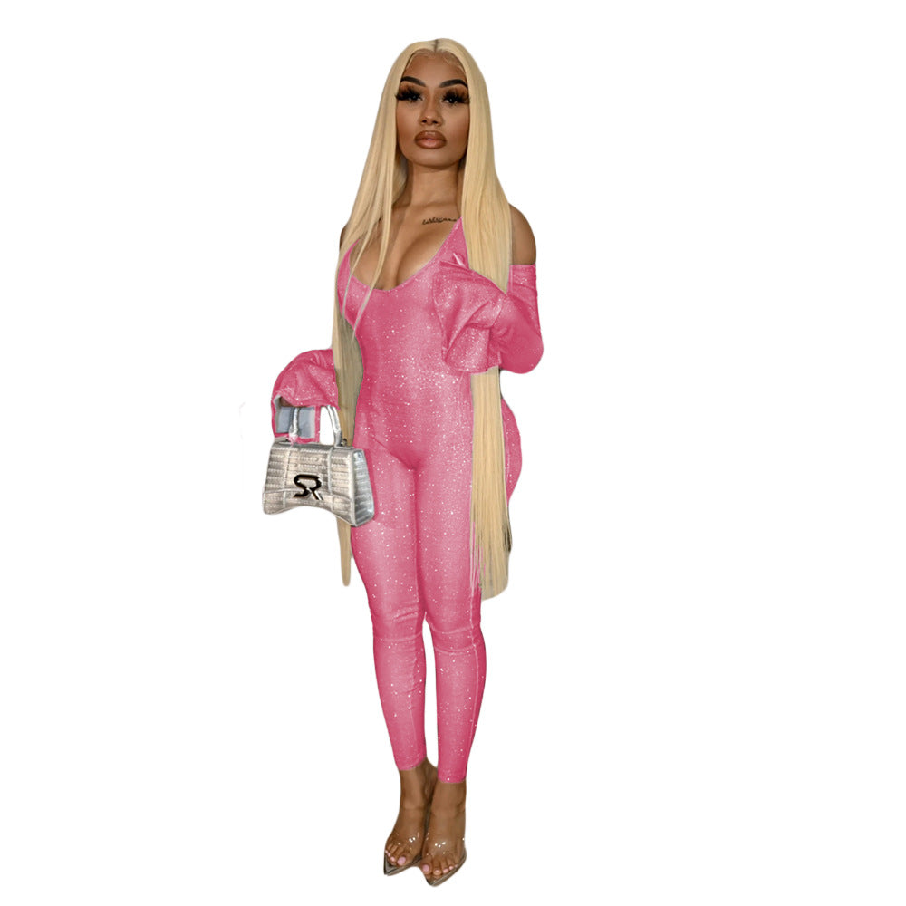 Autumn Winter Women's Tight Fitting Bell Sleeve Jumpsuit 8