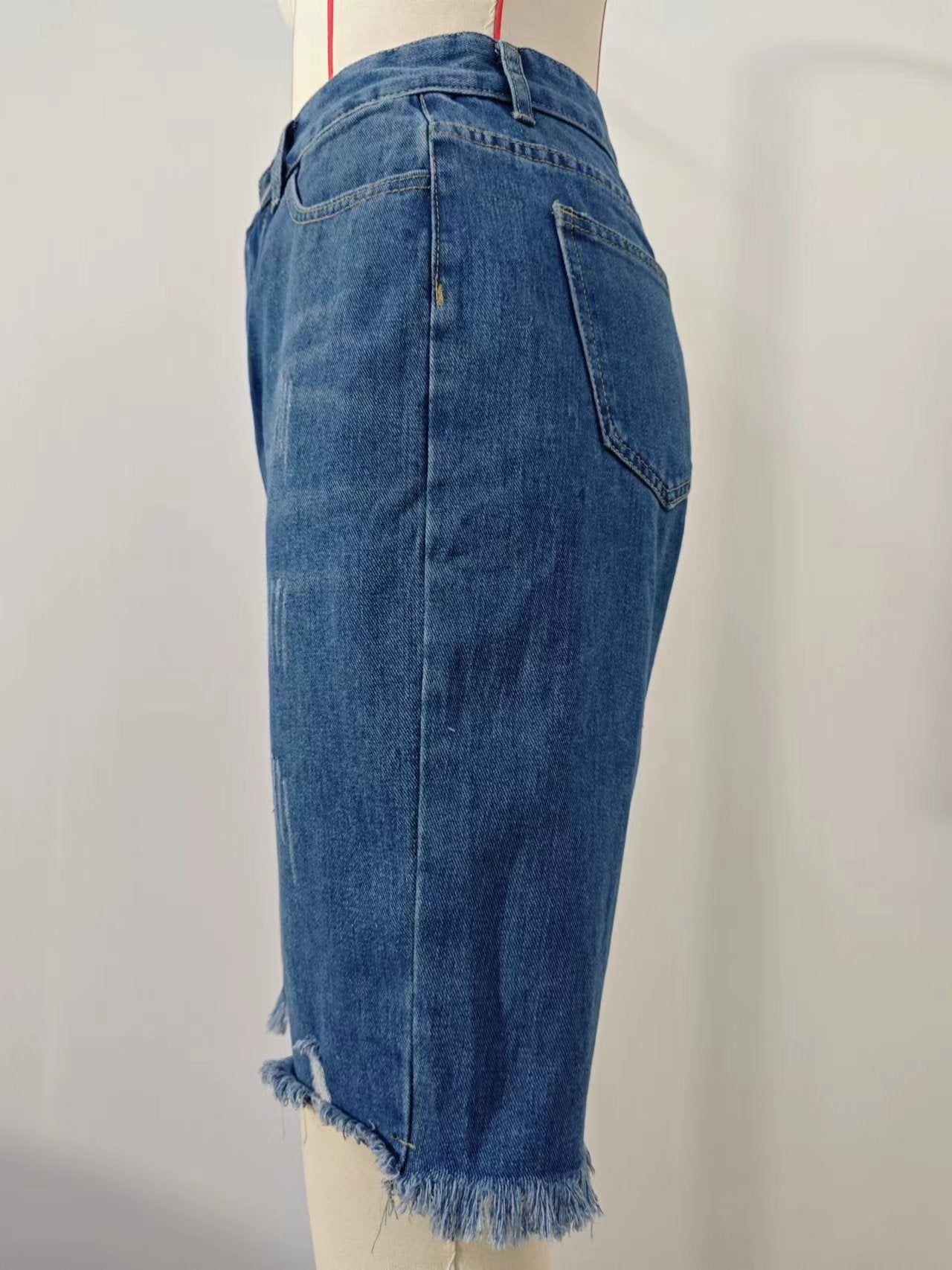 Fashionable Ripped Knee-Length Denim Shorts 7