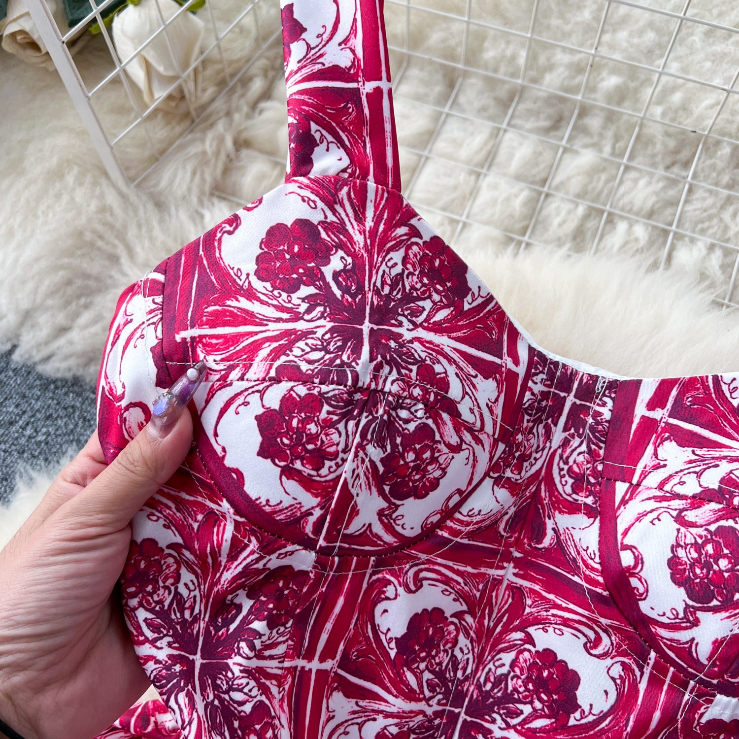 Women French Suspender Printed Strapless Dress 23