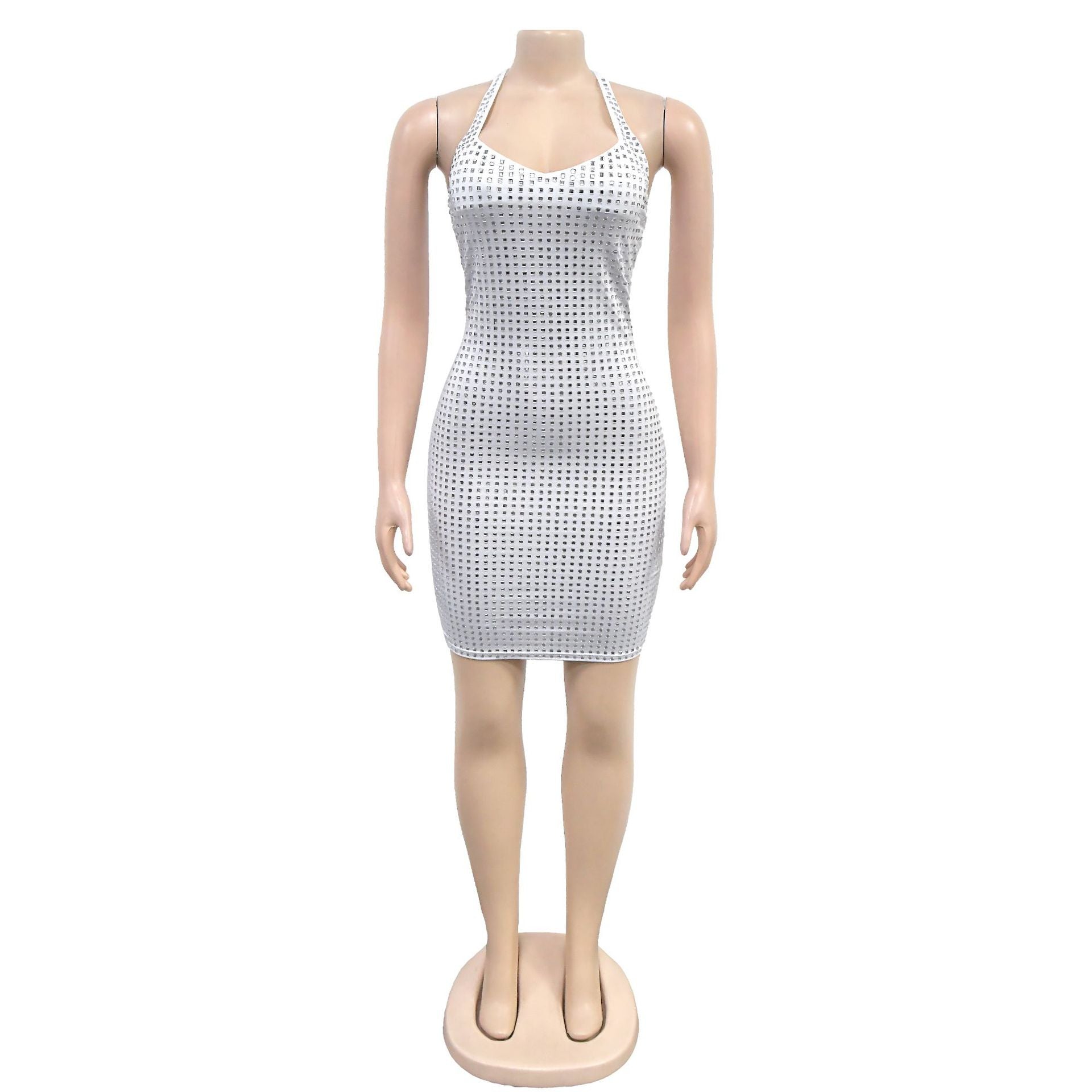 Fashion Women's Sexy Halter Neck Beaded Slim Fit Bodycon Dress 18