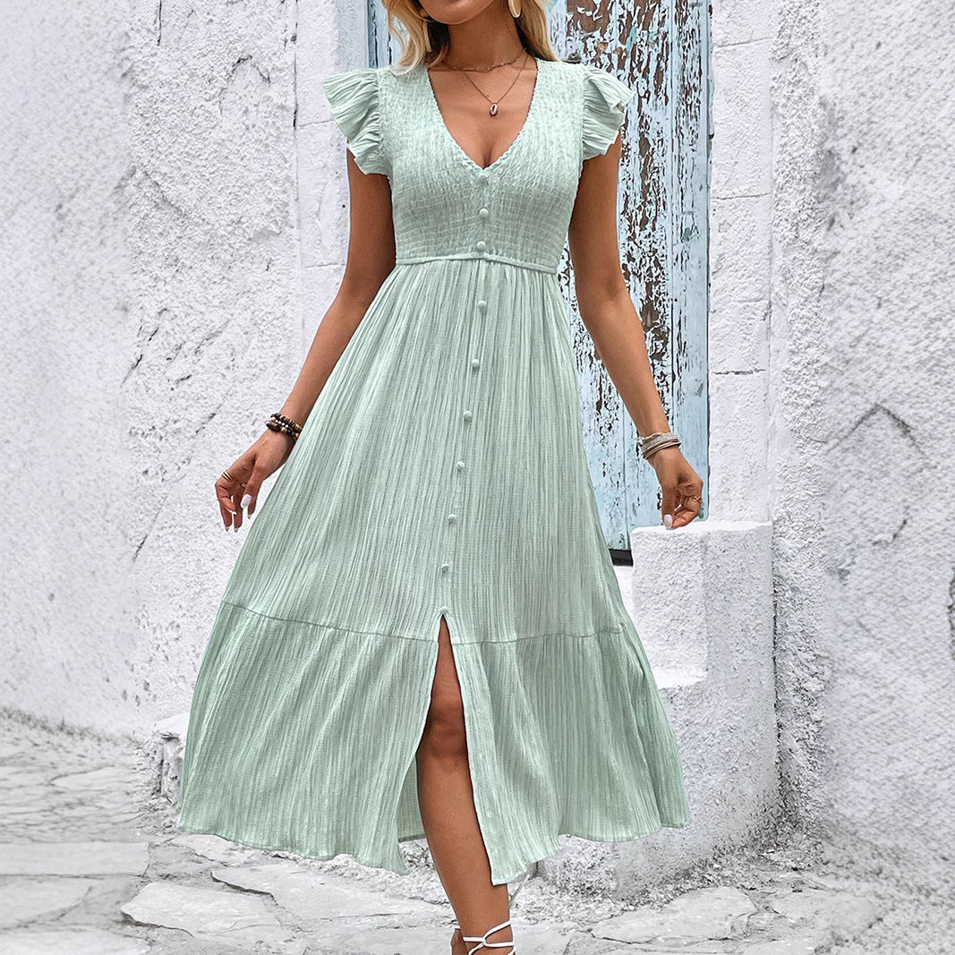 Women summer v-neck split dress 4