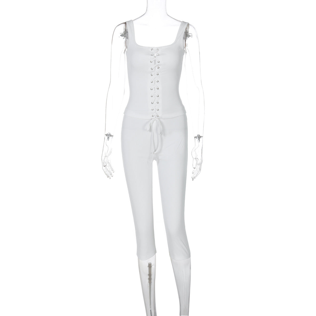 Women Autumn and Winter Lace-Up Top and Solid Shorts Two-Piece Set 8