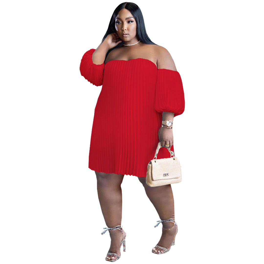 Fashion Plus Size Women's Chiffon Pufff Sleeve Drape Pleated off shoulder loose Dress 14