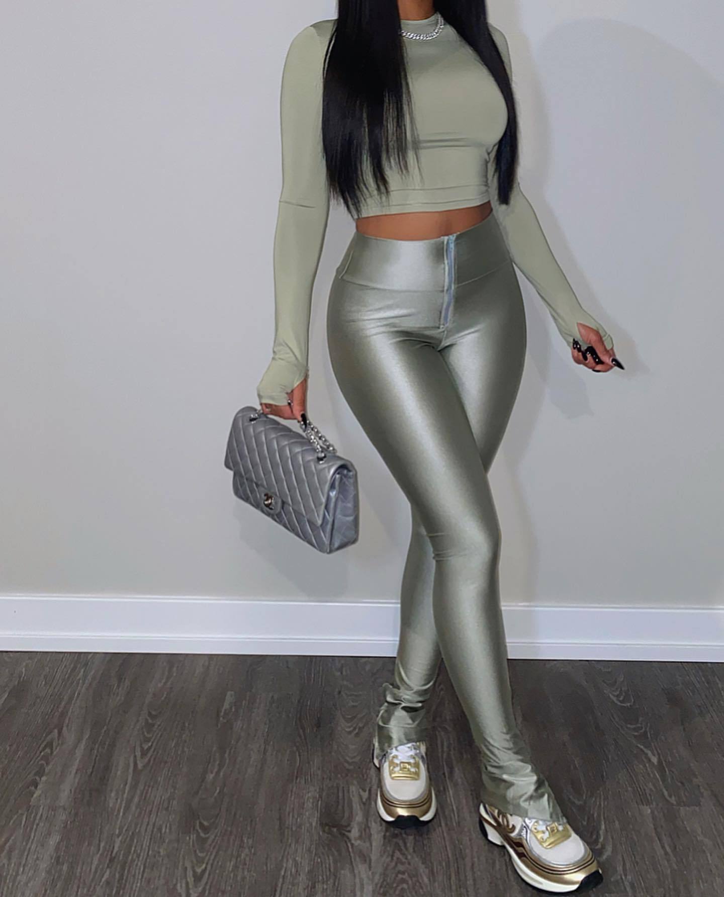 Women Summer Solid Stretchy Zipper Pants 4