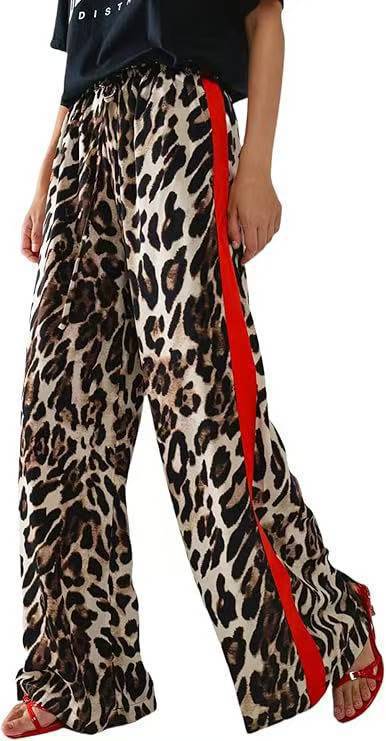 Casual Women’s Patchwork Leopard Print Wide Leg Pants 4
