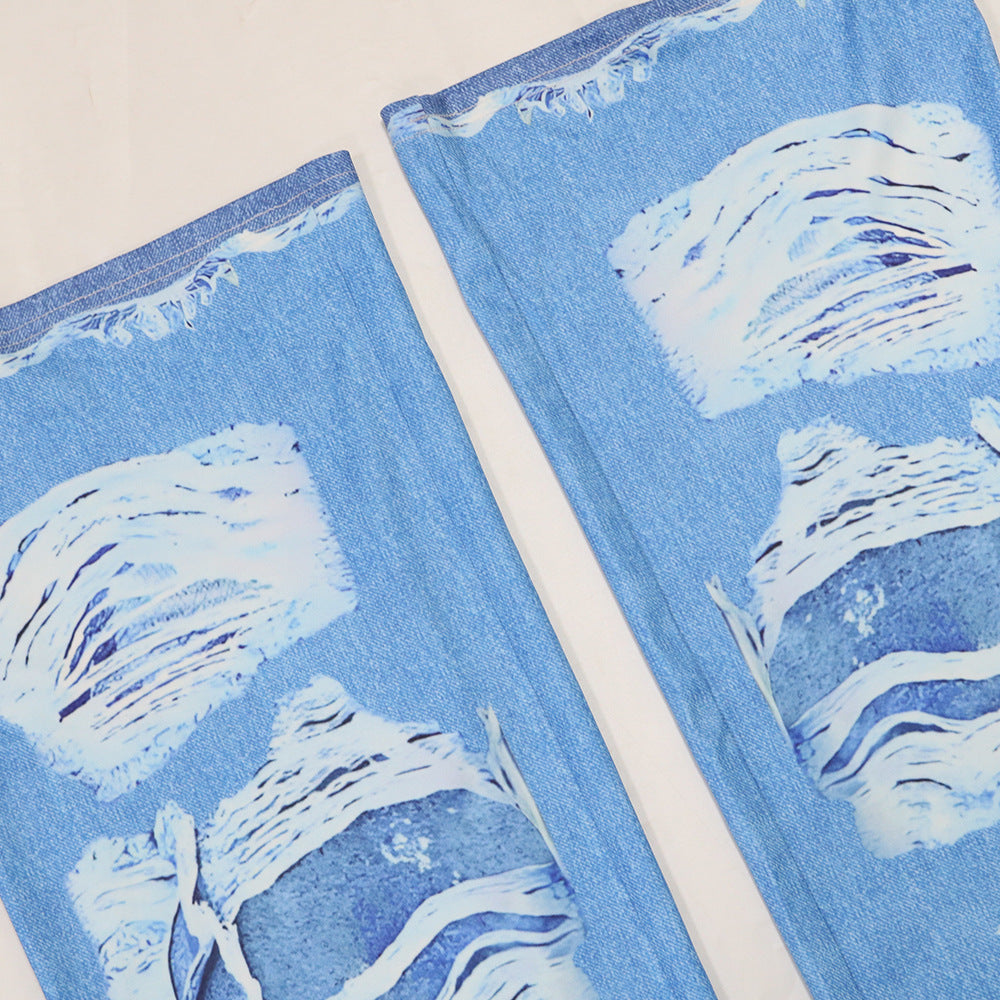 Sexy Fashion Print Strap Top Slim Flared Trousers Two-Piece Set 16