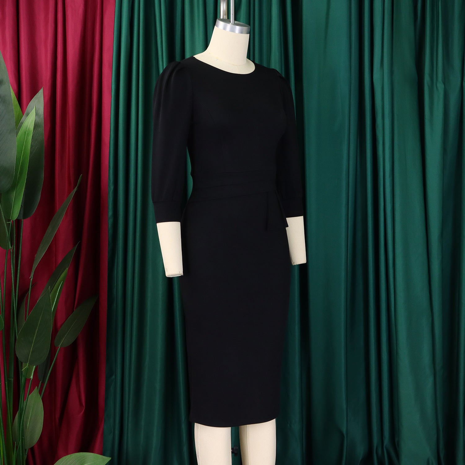 Plus Size Fashion Solid Color Round Neck Ol Bodycon African Dress 13