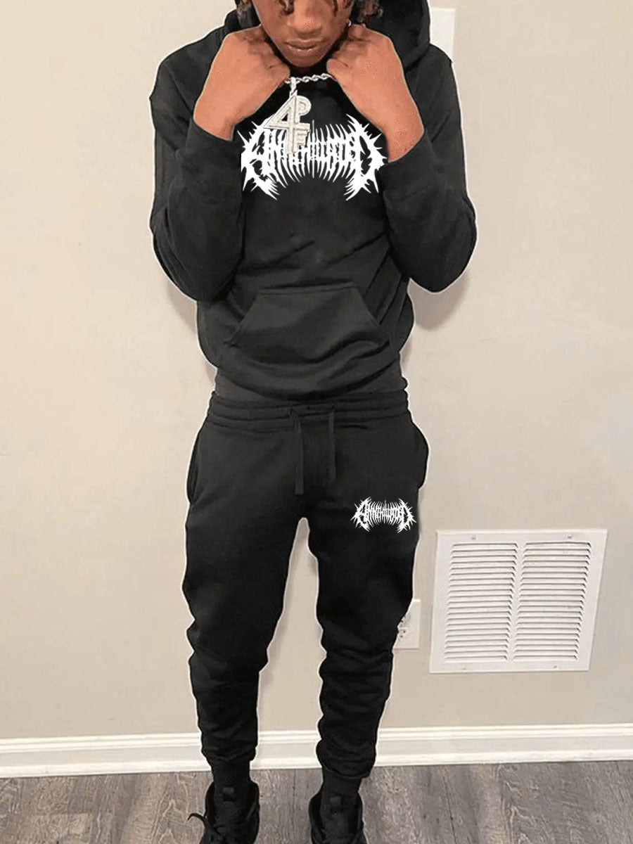 Trendy Gothic Print Hoodies Sweatpants Casual Two-Piece Set 4