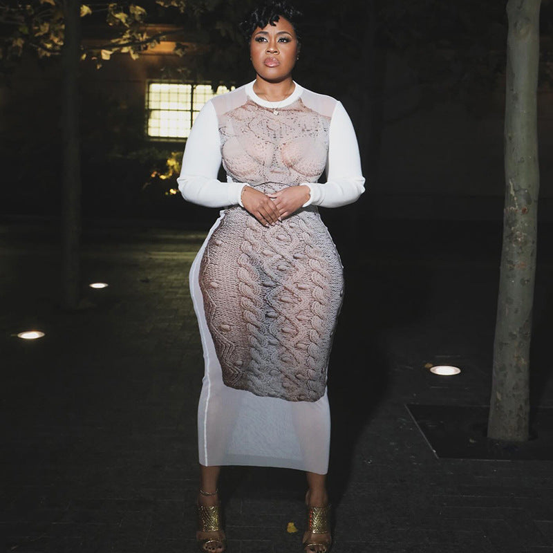 Autumn street sexy mesh See-Through slim dress 4