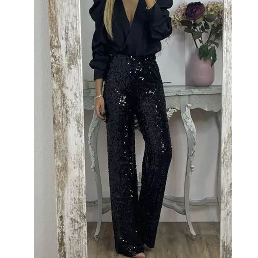 Spring Summer Party Sequined Casual Slim Fit Stretch Bell Bottom Pants 10