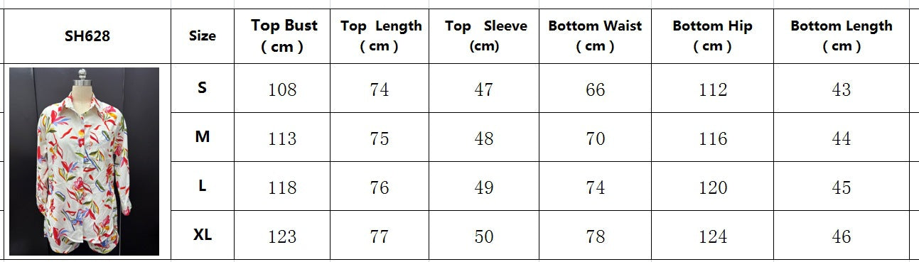 Fall Women Print Long Sleeve Shirt Shorts Women Two-Piece Set 21