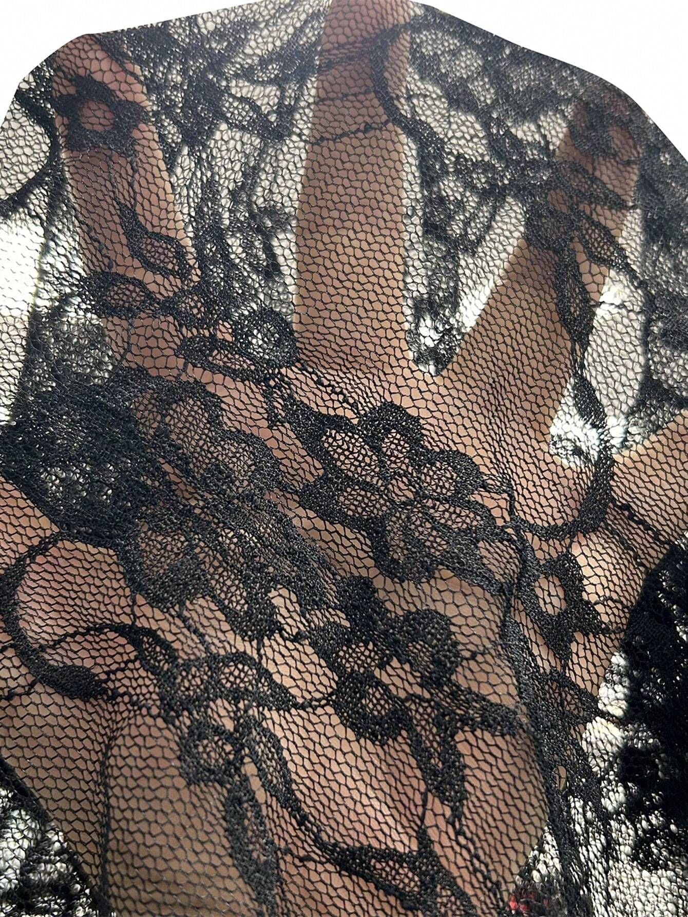 Plus Size Women's Slim Tight Lace Patchwork Sheer Pants 6