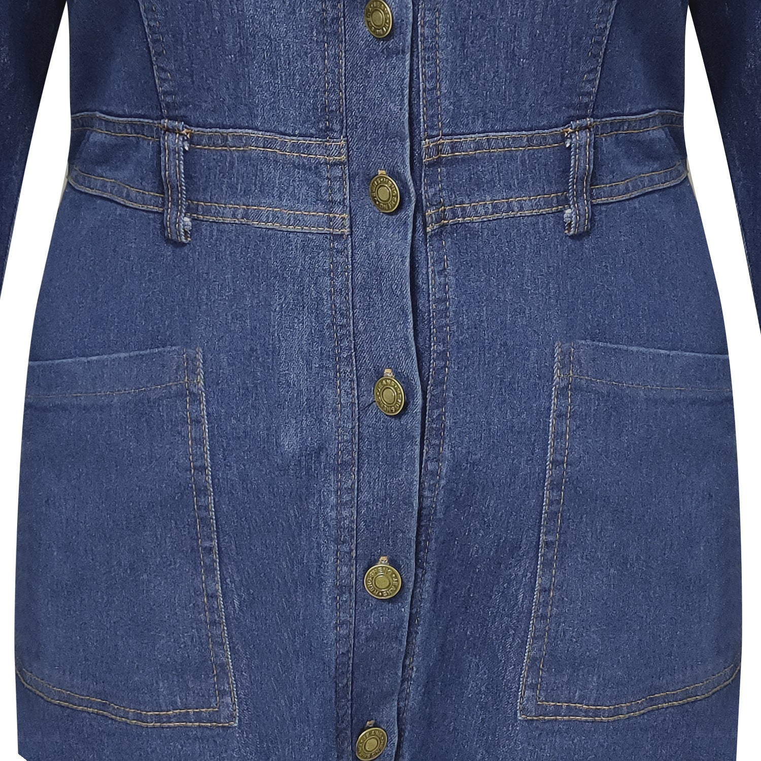 Plus Size Women Women Denim Turndown Collar Long Sleeve Dress 12