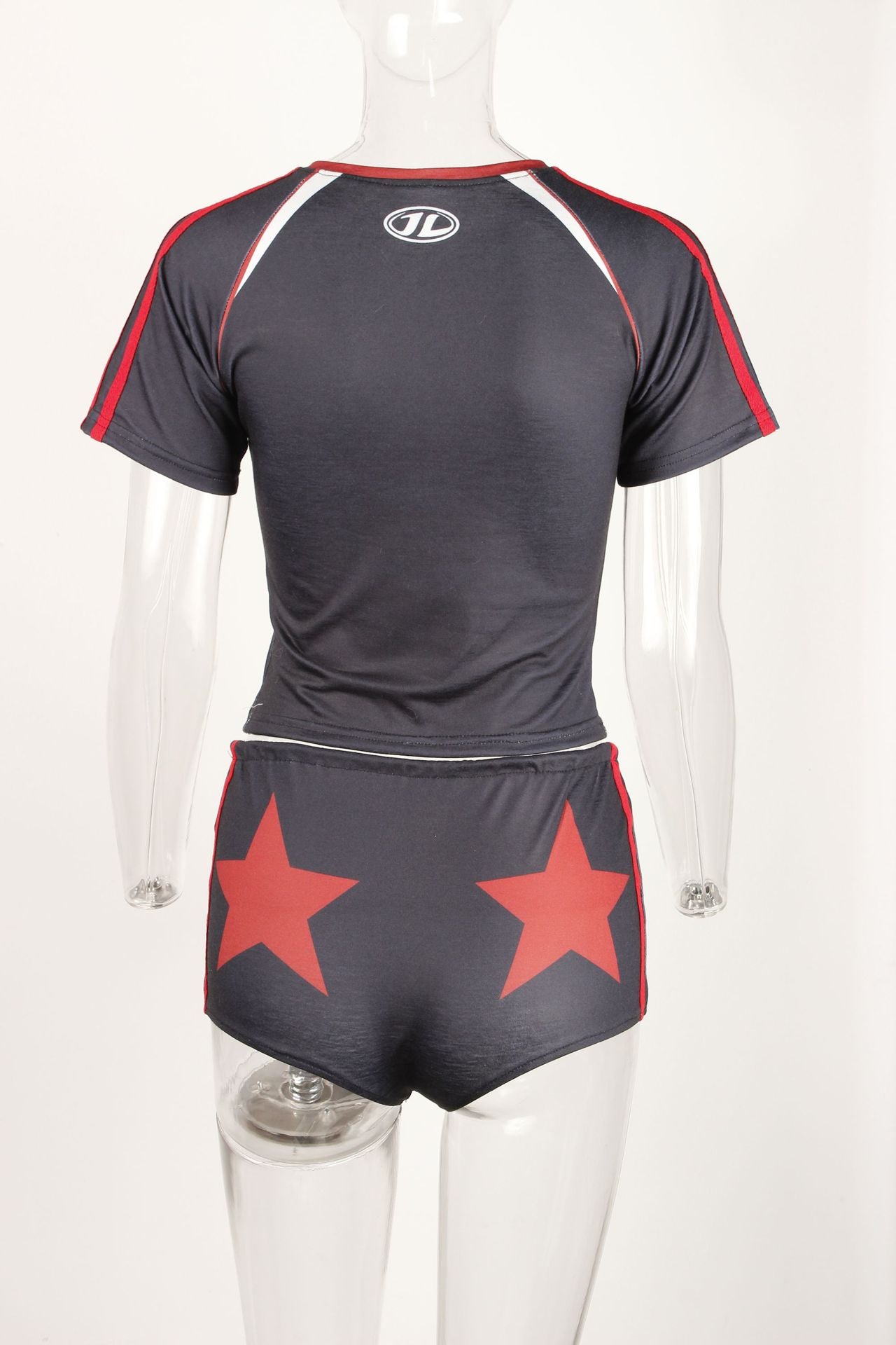 Women Sports Retro Letter Print Short Sleeve Top and Shorts Two-piece Set 22