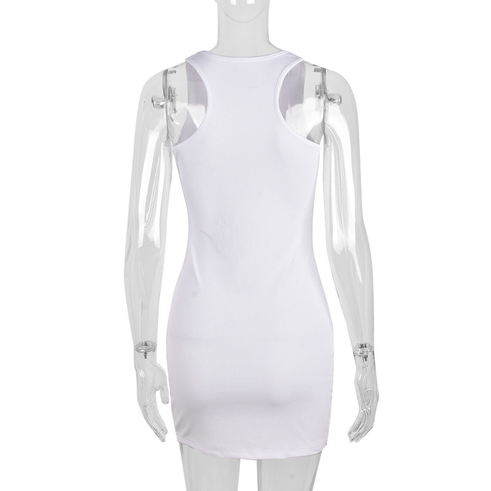 Women Spring Summer Beaded Heart Print U Neck Sexy Dress 6