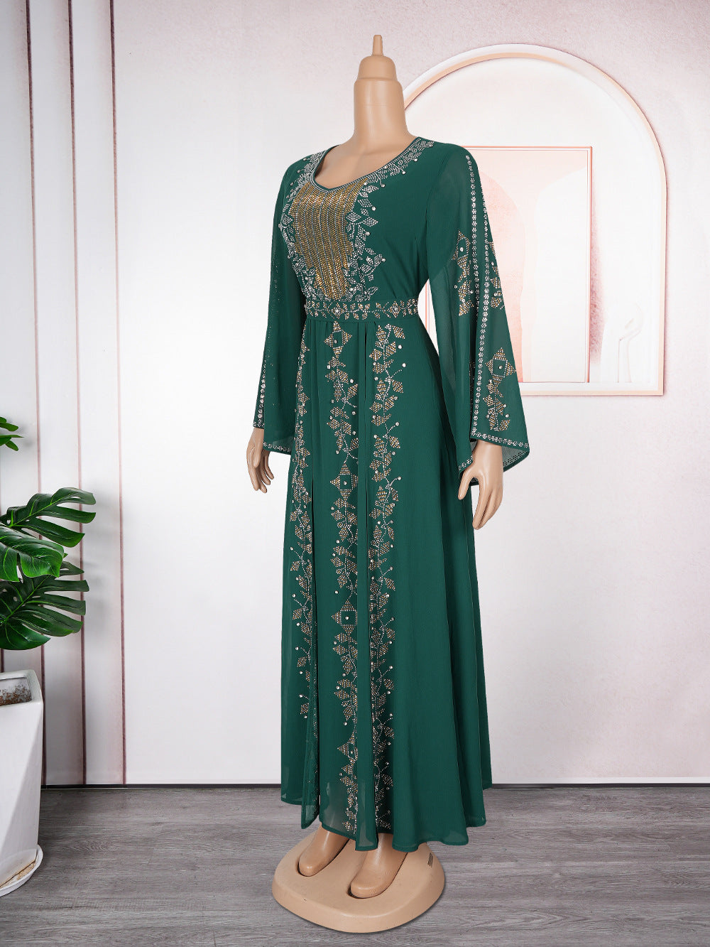 Plus Size Women elegant Beaded Muslim dress 11