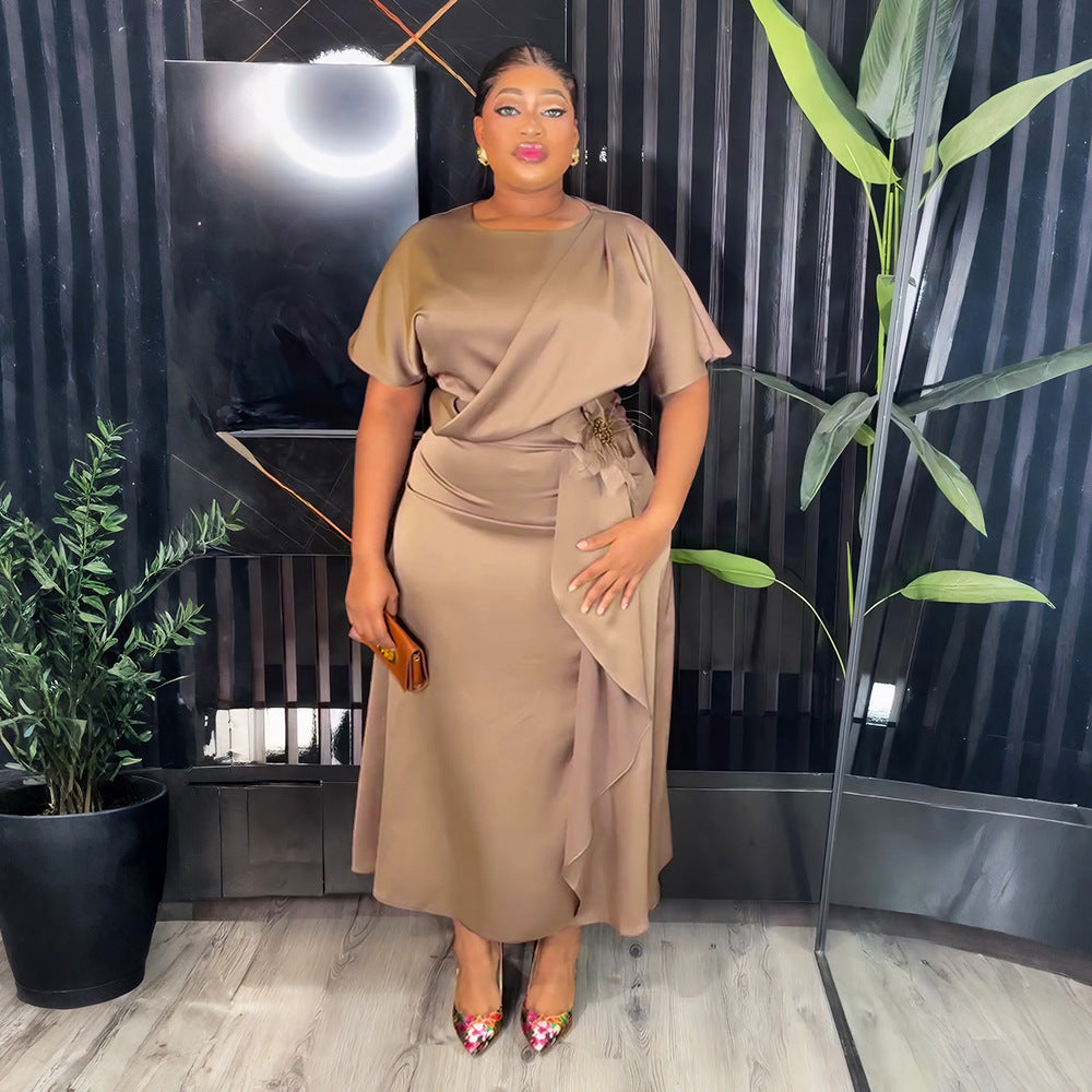 Plus Size African Elegant Solid Dress 3