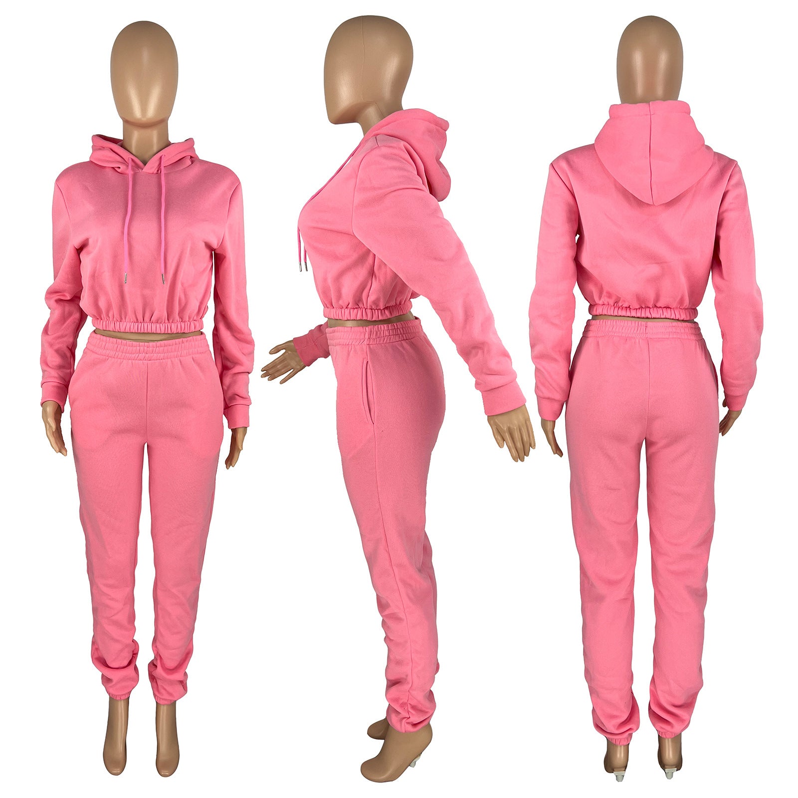 Women's Spring And Winter Velvet Sports Casual Hoodies Jogging Pants Two-Piece Set 21