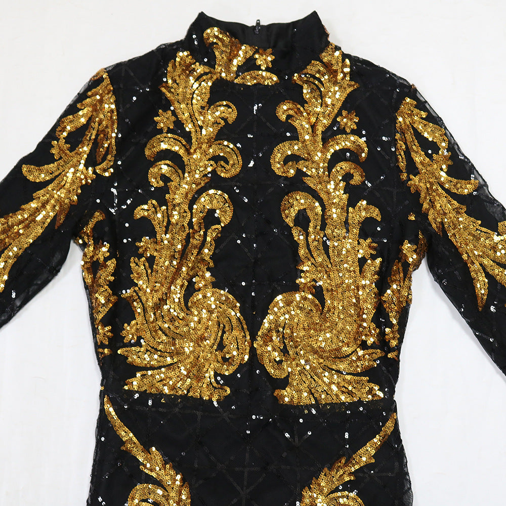 Women Sequin Long Sleeve Bodycon Fishtail Dress 6