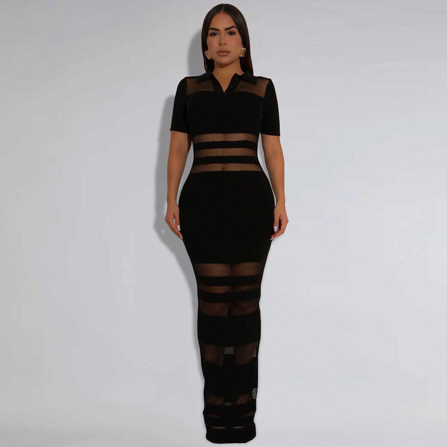 Fashion Women's Sexy See-Through Mesh Patchwork Bodycon Dress 4