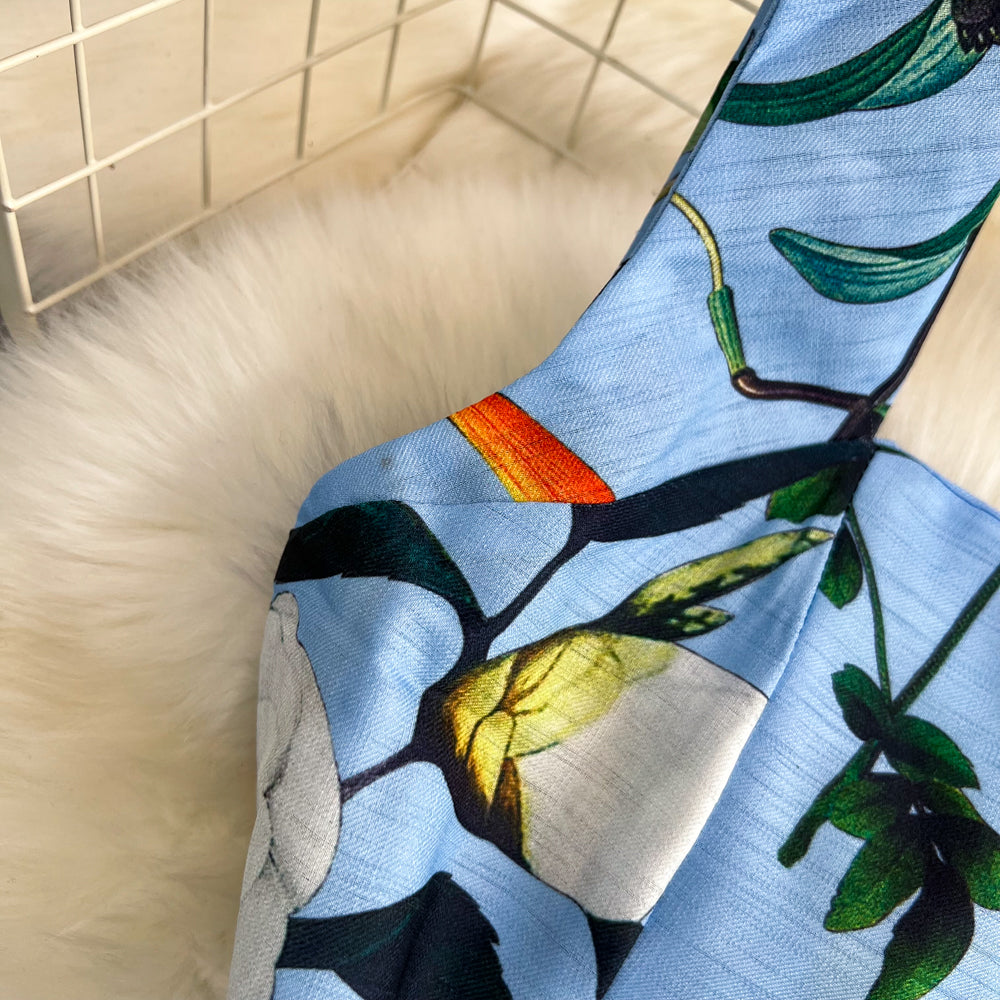 Retro Straps Fashionable Printed Slim Waist A-Line Dress Beach Holidays Long Dress 13