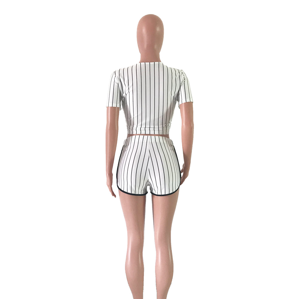 Women Sexy Women Striped Letter Baseball Top and Skirt Two-piece Set 53