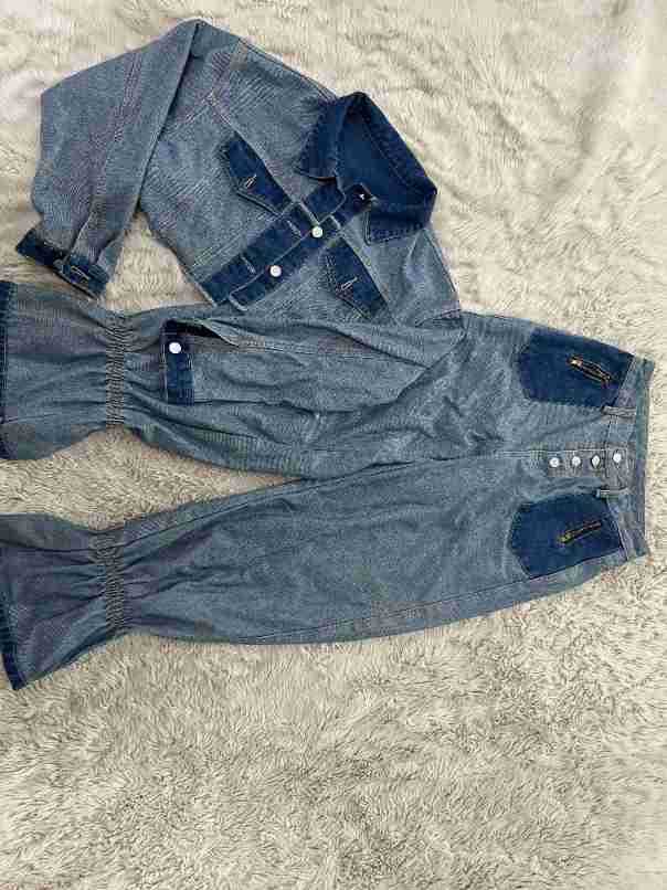 Women Fashion color matching Denim Top and Pant two-piece set 7