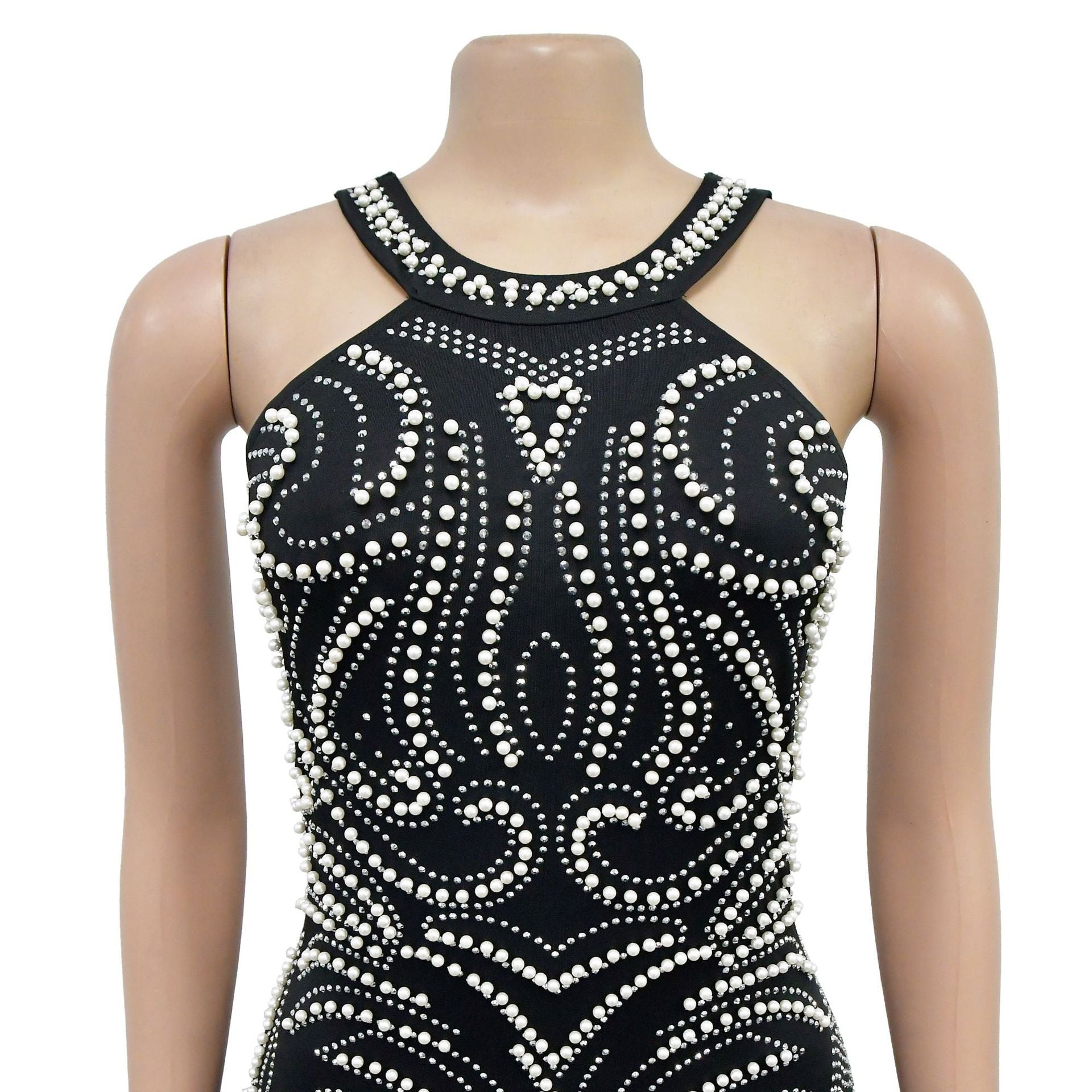 Women Solid Beaded Slit Backless Dress 13