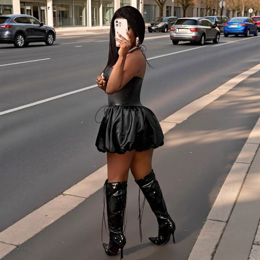 Women's Strapless Sexy Low Back Slim Waist Bubble Dress 5