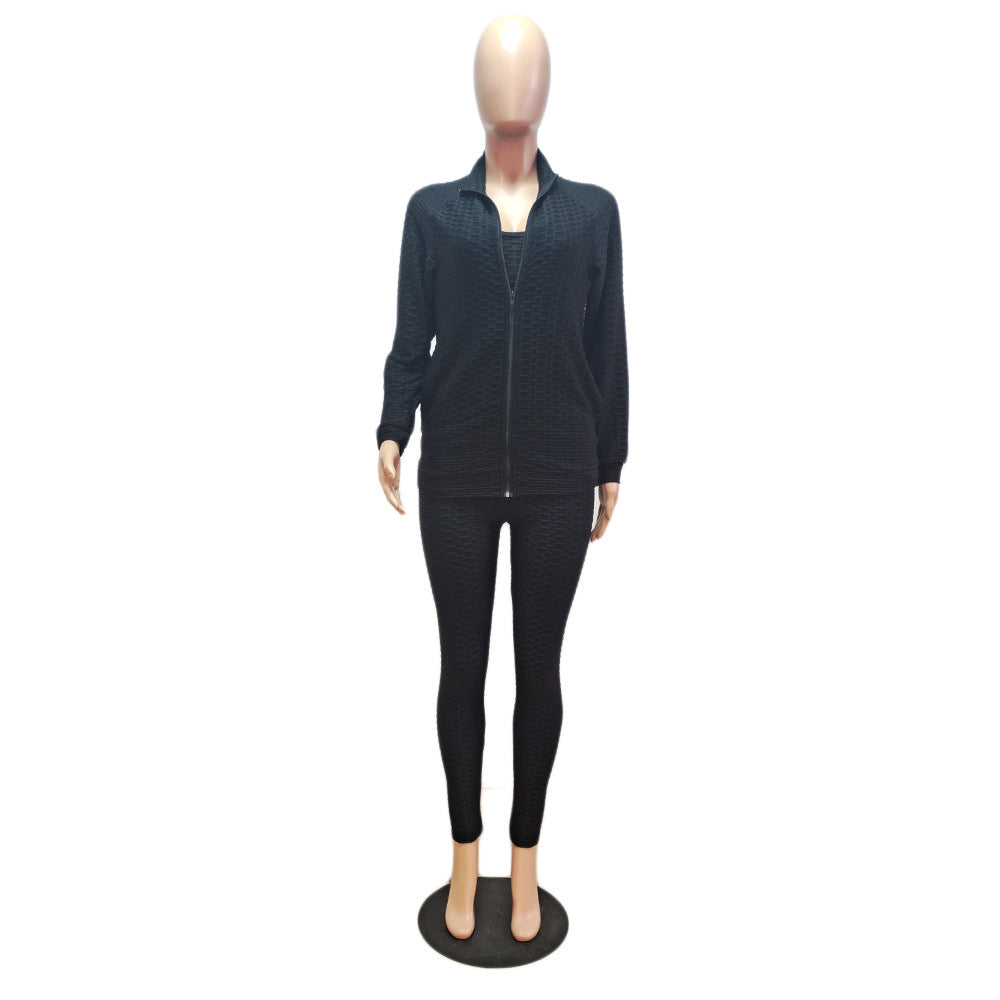 Autumn Winter Women's Sexy Home Workout Three-Piece Butt Lifting Yoga Set 20