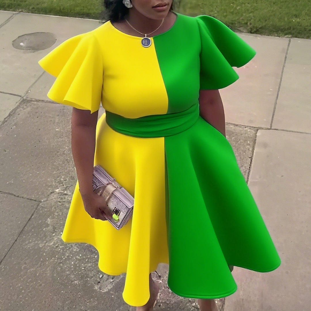 Plus-Size Women Summer Colorblock Ruffled African Dress 3