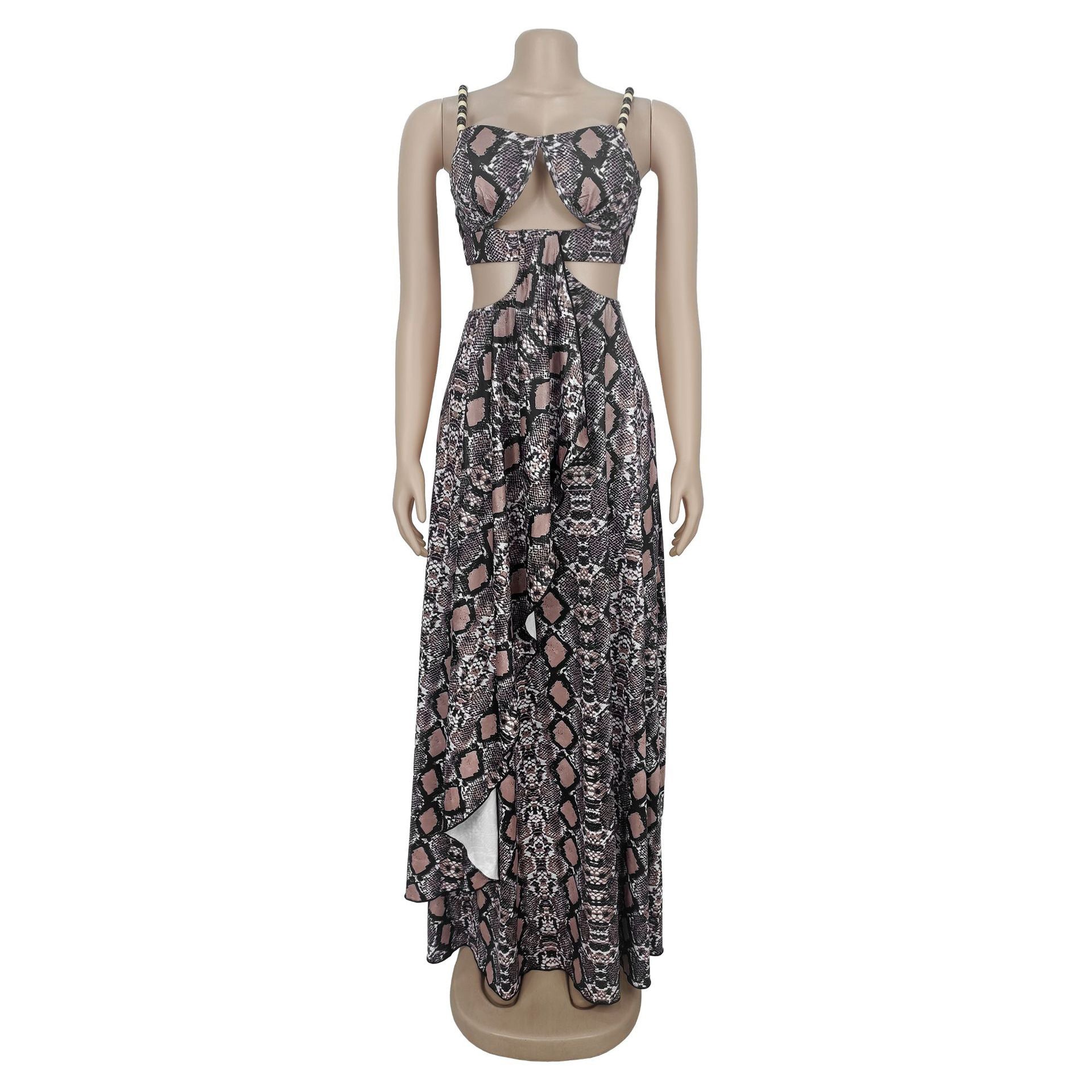 Fashion Women's Sexy Snake Pattern Print Strap Dress 4