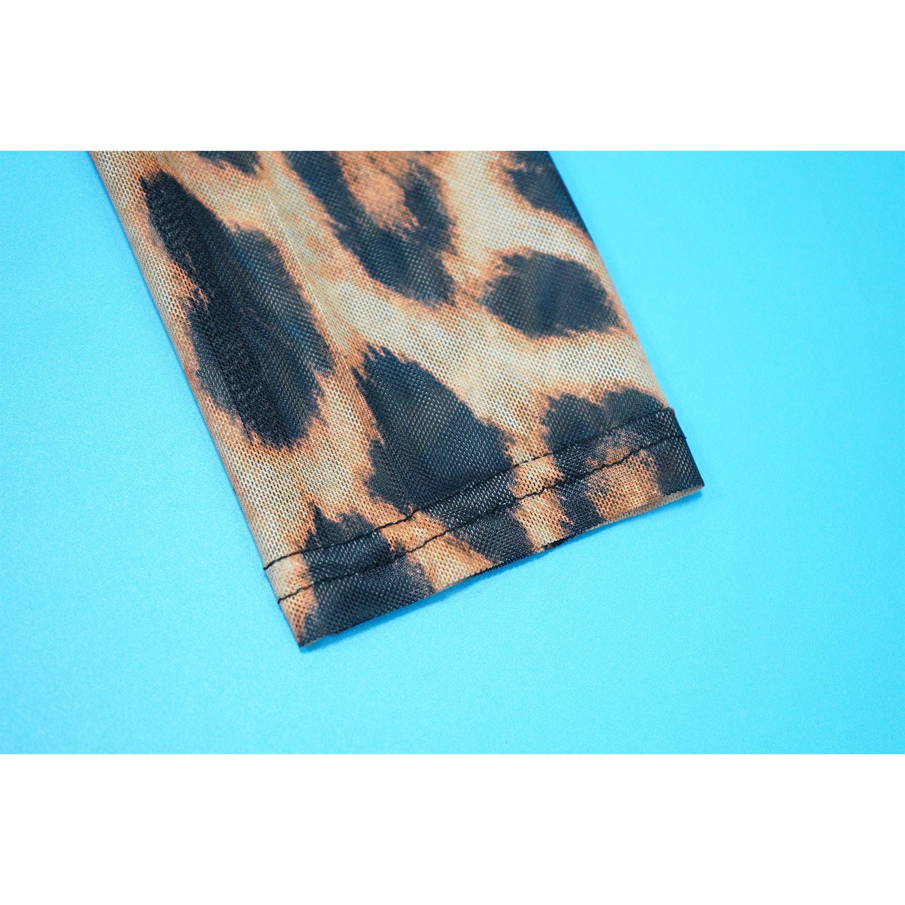 Women Sexy Leopard Print See-Through Bodysuit and Slit Skirt Two-Piece Set 19