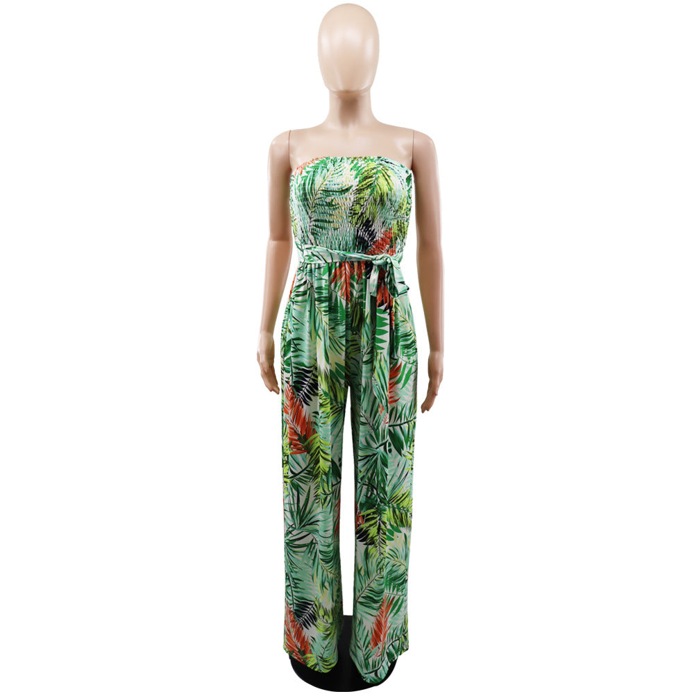 Trendy Print Strapless Slim Waist Casual Holidays Jumpsuit 13