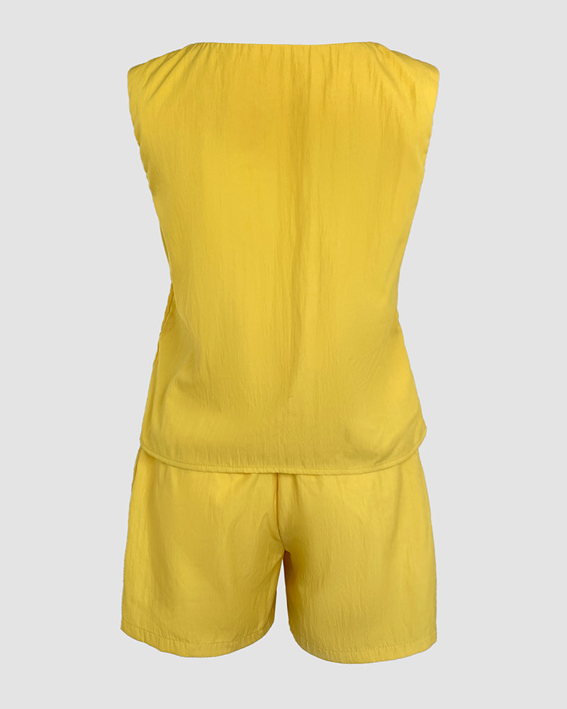 Women v-neck sleeveless top and shorts two-piece set 7