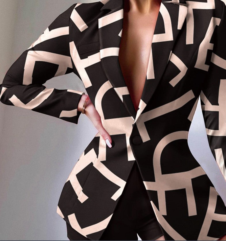 Women Casual Print Blazer And Shorts Two-Piece Set 31