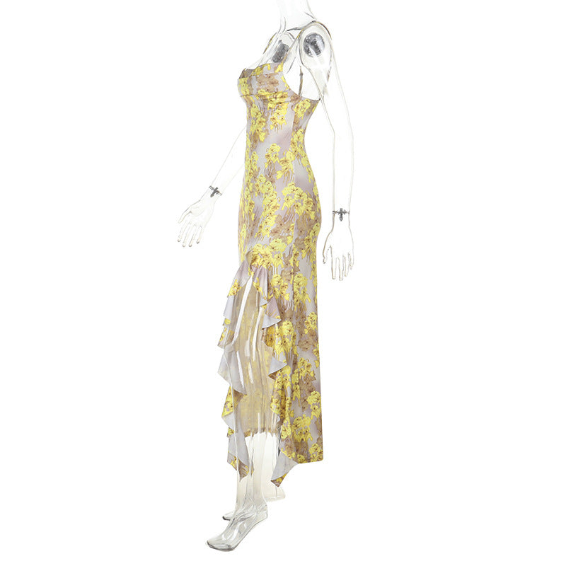 Women summer sexy printed ruffle Holidays Strap Dress 9