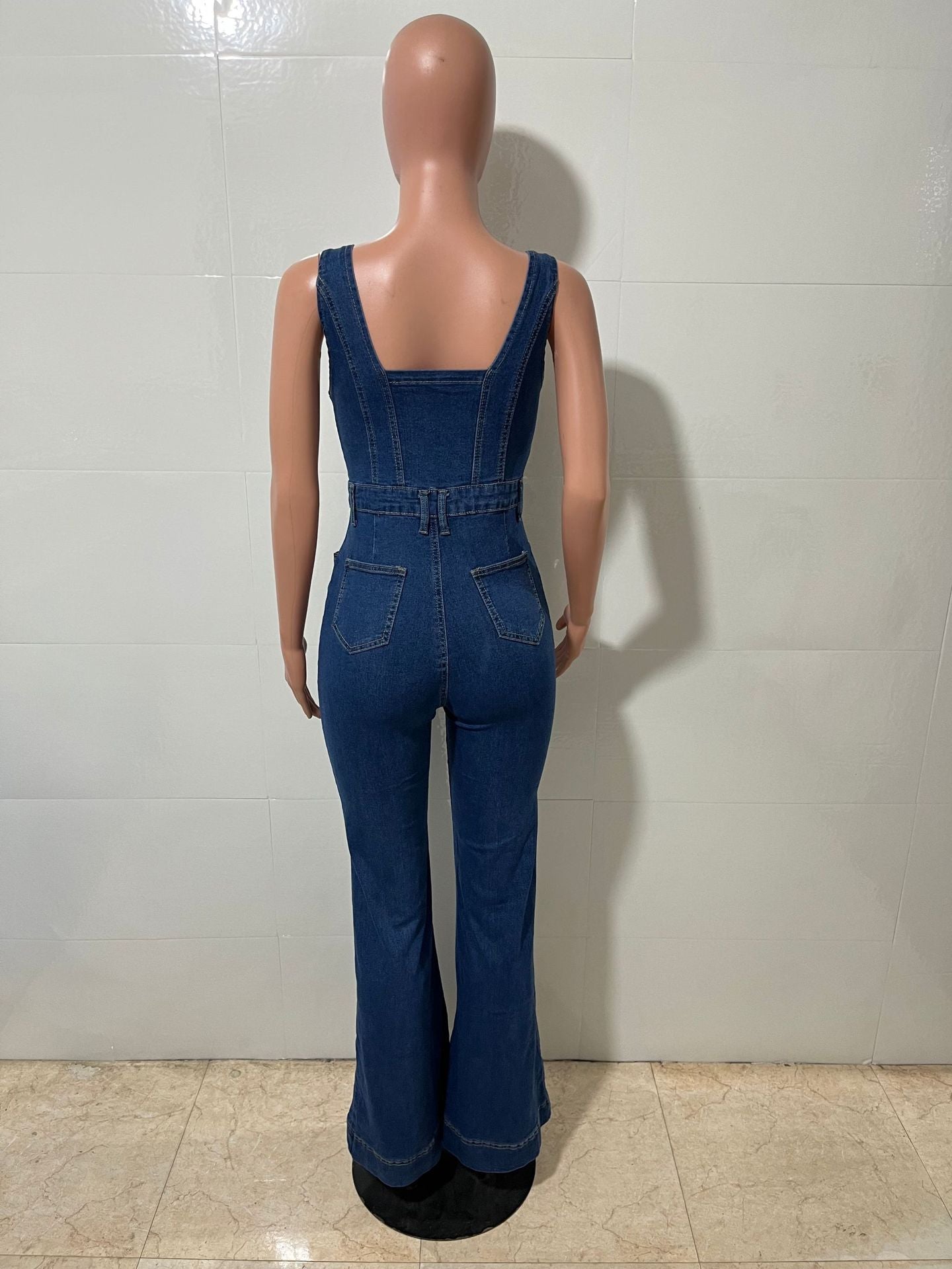 Women Casual Sexy Denim Bell Bottom Jumpsuit 9
