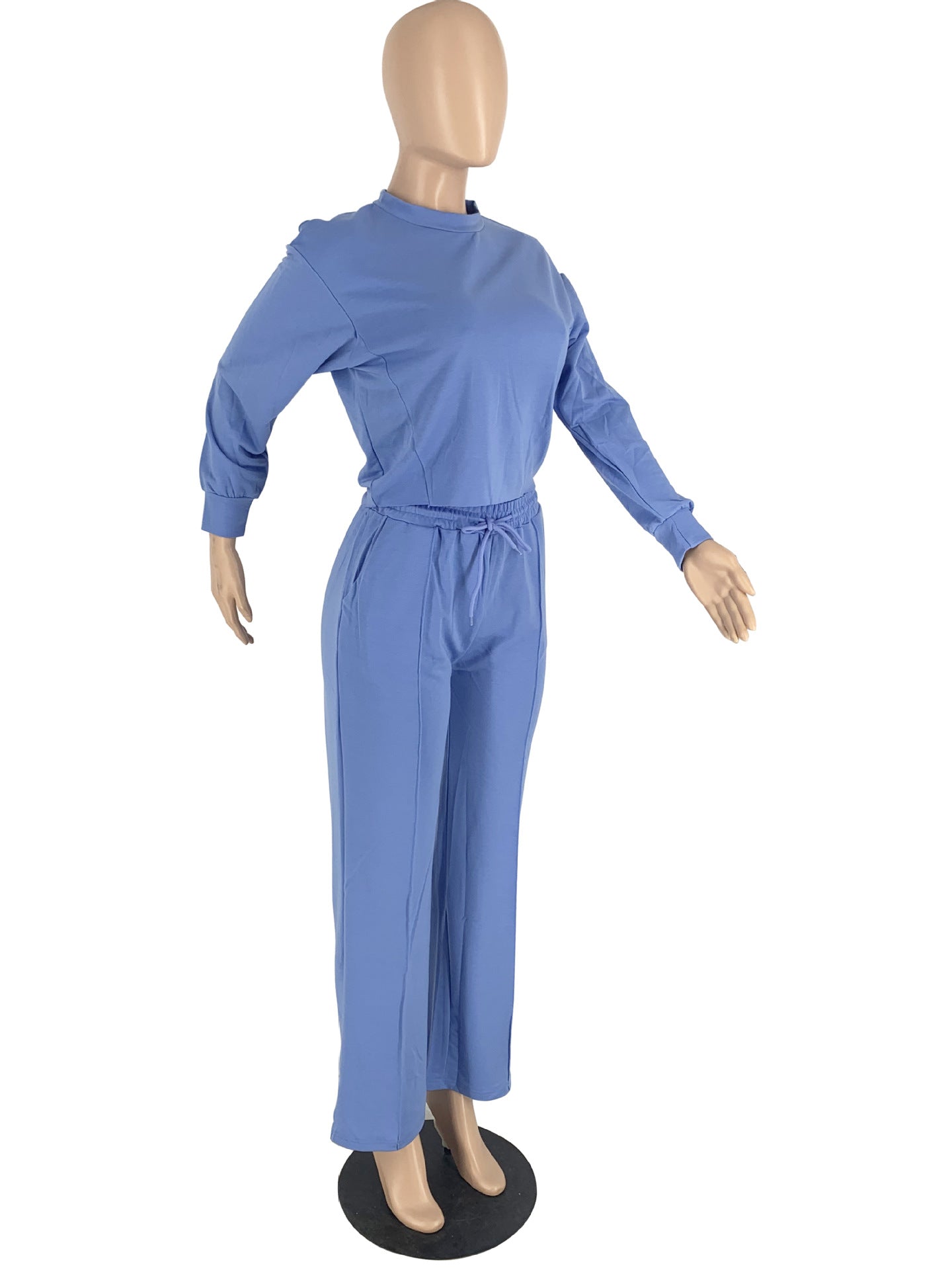 Solid Color Long Sleeve Pocket Straight Pants 2 Piece Set 54