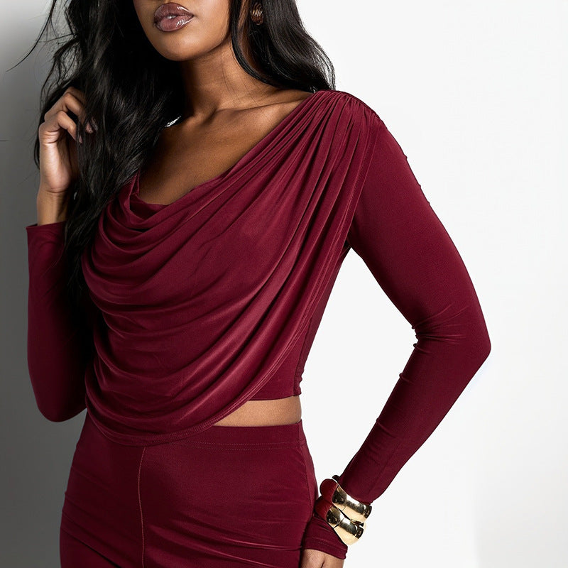 Women Fall Solid Casual Long-Sleeved Top and Pants Two-Piece Set 12