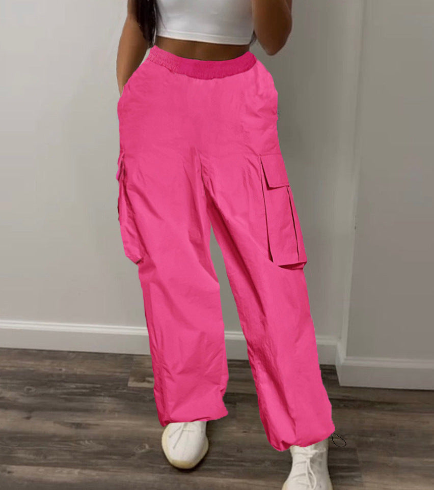 Women Casual Sports Solid Loose Drawstring Cargo Pants 8