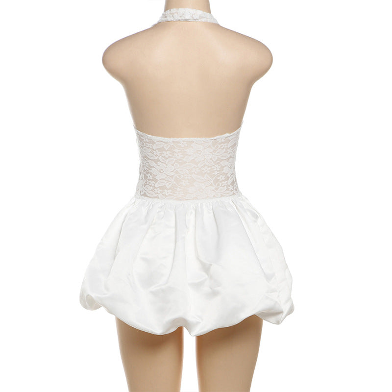 Women autumn sexy Patchwork Lace Halter Neck sexy short skirt 7