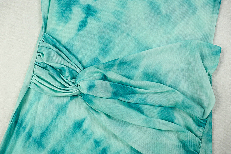 Women Printed Mesh Waist Bodycon High Neck Long Sleeve Chic Dress 13