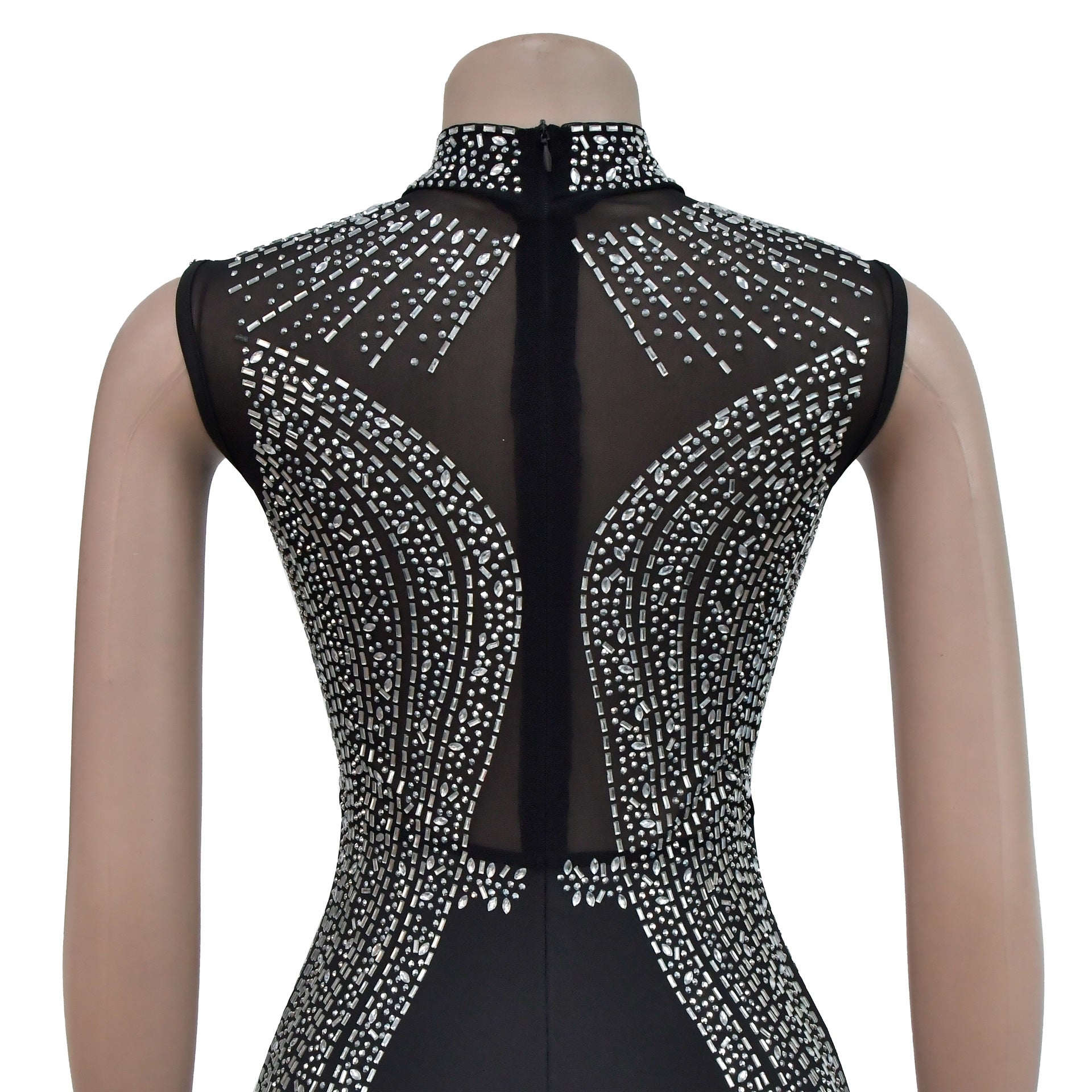 Women Contrast Color Mesh Beaded Bodycon Dress 13